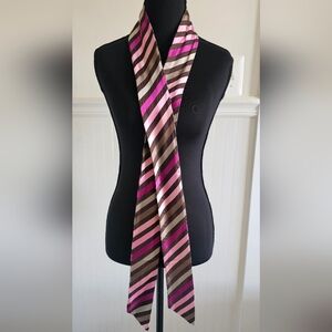 Striped Pink and Brown Silk Scarf, Sash, Belt, Tie - Women Accessories L / XL